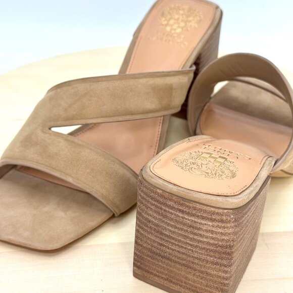 Vince Camuto Tan Suede Leather Jinani Asymmetrical Block-Heel Sandal Size 10 NEW - Picture 11 of 12